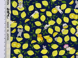 コットンこばやしブロードプリント「レモンねこ」ネイビー