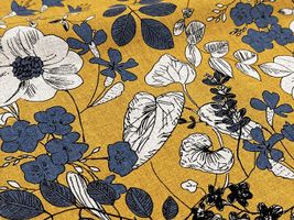 Exclusive Collection 綿麻シーチングプリント「フラワー・ウィンド」マスタード地