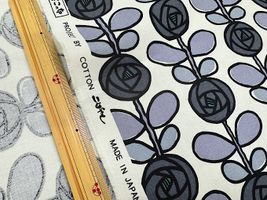 コットンこばやし 北欧調ペイントローズのコットンキャンバスグレー