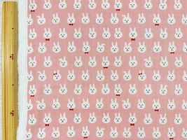 コットンこばやしダブルガーゼプリント「おしゃれなうさぎさん」ピンク