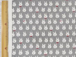 コットンこばやしダブルガーゼプリント「おしゃれなうさぎさん」グレー