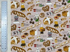 コットンこばやしコットンキャンバスプリント「ねこベーカリー」ペールピンク