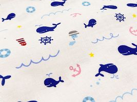 クジラとマリンのダブルガーゼプリントオフ白