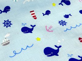クジラとマリンのダブルガーゼプリントライトブルー