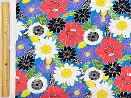 ナチュラルオックスプリント「色とりどりのお花」ブルー
