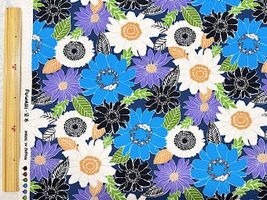 ナチュラルオックスプリント「色とりどりのお花」ネイビー