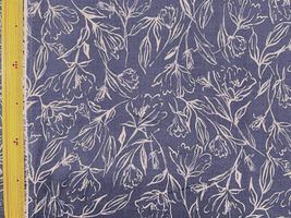 【現品限り特価】エンジェルソフトリネンプリント「線画調フラワー」ネイビー