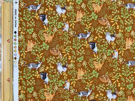 ボタニカルスケアープリント「猫と野原」ブラウン