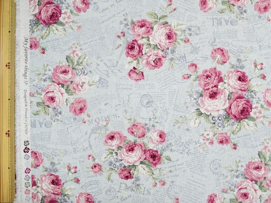 エレガントな英文字とローズの綿麻キャンバス