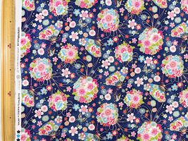 和柄シーチングプリント「花毬」ネイビー