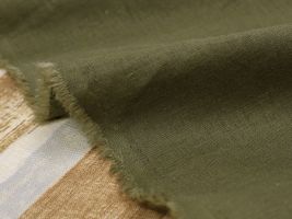 フレンチカラーのソフトなハーフリネン無地 「シュクレ」カーキ