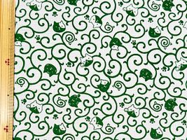 復刻！にゃん唐草のドビークロス白地緑