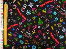 クリスマスネオンのシーチングプリント_拡大イメージ