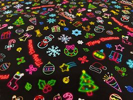 クリスマスネオンのシーチングプリント_拡大イメージ
