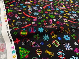クリスマスネオンのシーチングプリント_拡大イメージ