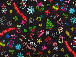 クリスマスネオンのシーチングプリントその他