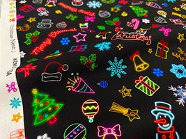 クリスマスネオンのシーチングプリント_拡大イメージ