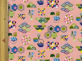 和柄シーチングプリント「茶道」ベビーピンク