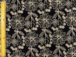 タスランナイロンプリント「Nordic flowers」ブラック