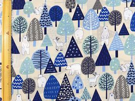 ナイロンオックスプリント「北欧の森と動物たち」グレージュ