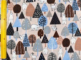 ナイロンオックスプリント「北欧の森と動物たち」ペールピンク