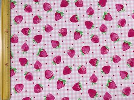 ポリエステルプリント「KIYOHARA ALL STARS」いちごギンガム/ピンク