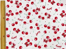 ポリエステルプリント「KIYOHARA ALL STARS」チェリードット/オフホワイト