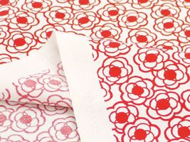 コットンこばやしブロードプリント「小さなくるくるフラワー」白地×赤花