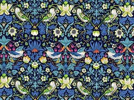 リバティプリントタナローン ストロベリーシーフネイビー地×黄緑系