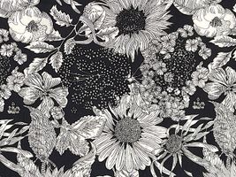 リバティプリントタナローン スイムダンクレア黒地×オフ白花