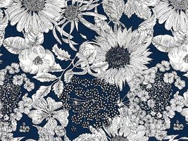 リバティプリントタナローン スイムダンクレアネイビー地×オフ白花