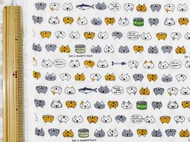 コットンこばやしダブルガーゼプリント「ねこと鯖缶」オフホワイト