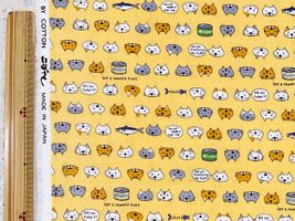 コットンこばやしダブルガーゼプリント「ねこと鯖缶」マスタード