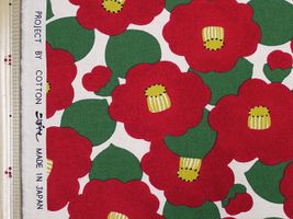 コットンこばやし 椿の綿麻プリントオフ白地