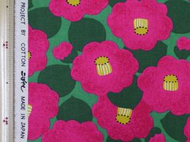 コットンこばやし 椿の綿麻プリント緑地