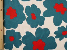 コットンこばやし 北欧風の大花ツイルプリントクリーム地/青花