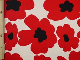 コットンこばやし 北欧風の大花ツイルプリントクリーム地/赤花