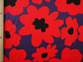 コットンこばやし 北欧風の大花ツイルプリント紫地/赤花