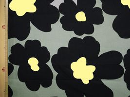コットンこばやし 北欧風の大花ツイルプリントグレー地/黒花
