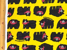 ビビットカラーのオックスプリント「シャケクマ」イエロー地