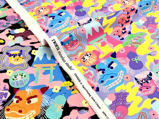 『nora.』ポップな獅子舞のシーチングプリント