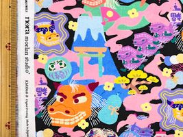 『nora.』ポップな獅子舞のシーチングプリントブラック地