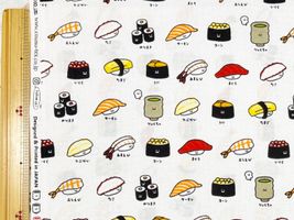 シーチングプリント FOOD YURU「ワクワクおすし柄」オフホワイト