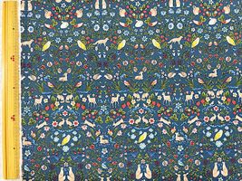 コットンキャンバスプリント「Damask Animals」ブルー