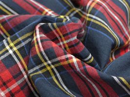 Exclusive Collection 先染綿麻タータンチェック赤×ネイビー系