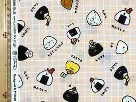 シーチングプリント FOOD YURU「ころころおにぎり柄」ピンク