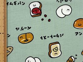 シーチングプリント FOOD YURU「ほっこりパン柄」グリーン