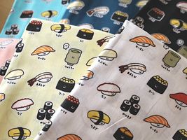 シーチングプリント FOOD YURU「ワクワクおすし柄」_拡大イメージ