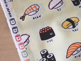 シーチングプリント FOOD YURU「ワクワクおすし柄」_拡大イメージ