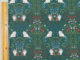 コットンキャンバスプリント「Cats Garden」アイビーグリーン